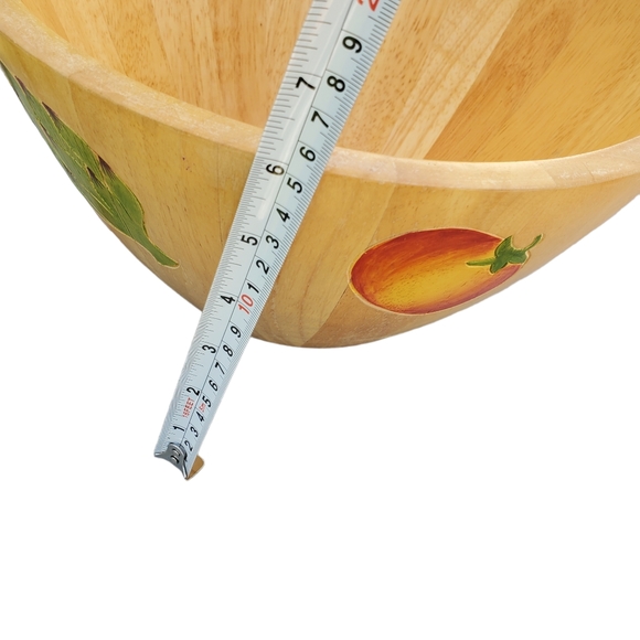 Clay Art Hand Painted Vintage Fruit Salad Vegetable Wooden Bowl - Picture 4 of 8